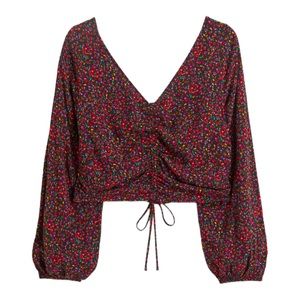 H&M Drawstring-front Crepe Cropped Blouse